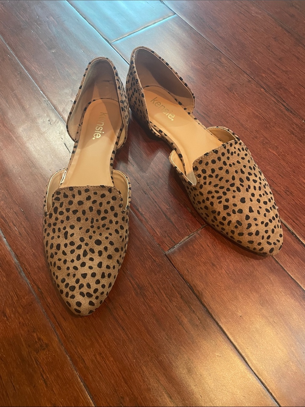 Kensie Tan Leopard Print D'Orsay Flats with Black Spots
